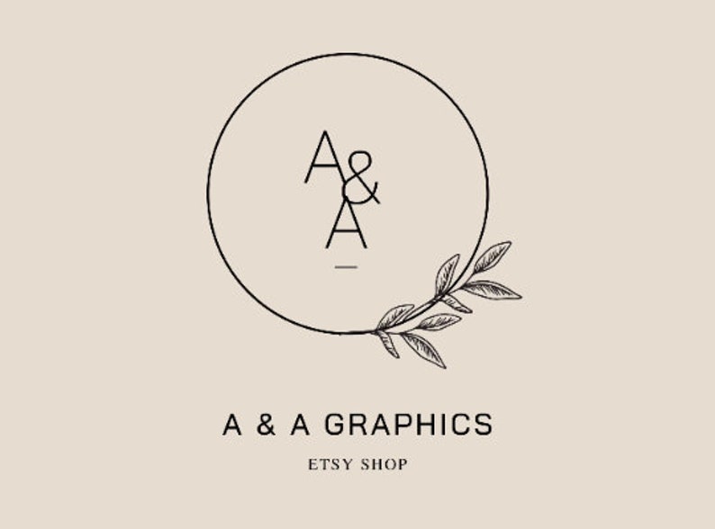 Puede incluir: Logotipo de la tienda Etsy A & A Graphics con un c&iacute;rculo que contiene las letras A & A y una rama estilizada con hojas.