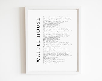 Waffle House - Póster con la letra de la canción / SOLO DESCARGA DIGITAL / Letras completas de la canción / Jonas Brothers / Merchandising / Arte mural / Concierto / Archivo / Decoración
