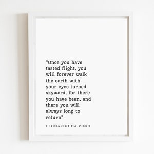 Leonardo Da Vinci Pilot Quote: "Als je eenmaal de vlucht hebt geproefd" | DIGITALE BESTAND | Vliegtuig cadeau | Luchtvaartposter | Inspirerend afdrukbaar