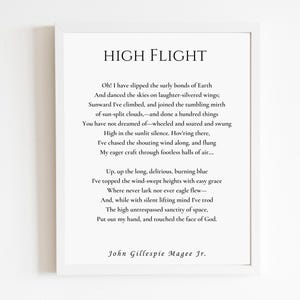 Luchtvaartposterdecoratie | "Oh, ik heb de norse banden van de aarde losgelaten" | DIGITALE DOWNLOAD | Pilotencadeau, vliegschooldiploma, hoge vlucht