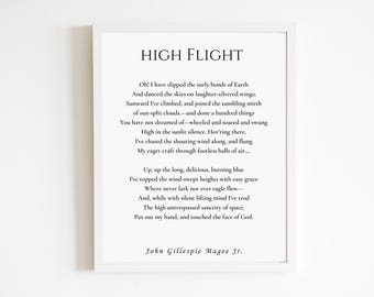 Aviation Poster Decor | "Oh I have slipped the surly bonds of earth" | DIGITAL DOWNLOAD | Pilot Gift, Flight School Graduation, high flight