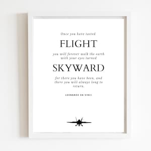 Fighter Pilot Gift "Als je eenmaal de vlucht hebt geproefd" | DIGITALE BESTAND | Pilootcadeau | Afstuderen | Leonardo da Vinci | Luchtvaart | Citaat van straaljager