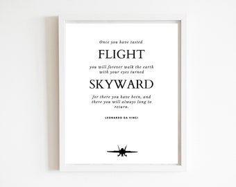 Fighter Pilot Gift "Once you have tasted flight" | DIGITAL FILE | Pilot Gift | Graduation | Leonardo Da Vinci | Aviation | Fighter Jet Quote