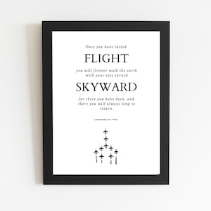 Luchtvaartcitaat "Als je eenmaal de vlucht hebt geproefd" | DIGITALE DOWNLOAD | Pilootcadeau | UPT luchtmacht afstudeercadeau | Leonardo da Vinci | Luchtvaart