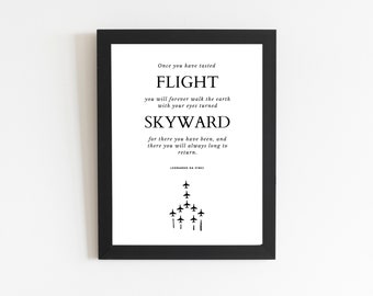 Aviation Quote "Once you have tasted flight" | DIGITAL DOWNLOAD | Pilot Gift | UPT Air Force Graduation Gift | Leonardo Da Vinci | Aviation
