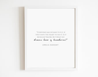 Aviation Poster: "What do dreams know of boundaries?" Amelia Earhart  | Digital Download ONLY | Pilot Gift | Art Decor| Inspirational quote