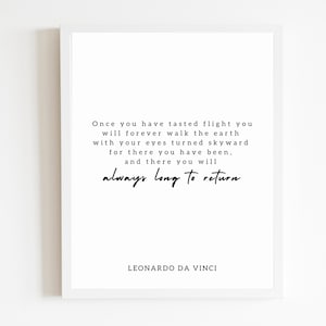 Luchtvaart Quote "Als je eenmaal hebt geproefd vlucht" | DIGITALE DOWNLOAD | Pilot Gift | Vliegschool Afstudeer | Leonardo Da Vinci | Luchtvaart