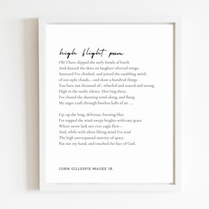 Luchtvaartgedicht High Flight "Oh, ik heb de norse banden van de aarde verlaten" | DIGITALE DOWNLOAD | Pilotencadeau | Afstuderen vliegschool | Luchtvaart