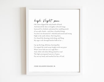 Aviation Poem High Flight "Oh I have slipped the surly bonds of earth" | DIGITAL DOWNLOAD | Pilot Gift | Flight School Graduation | Aviation