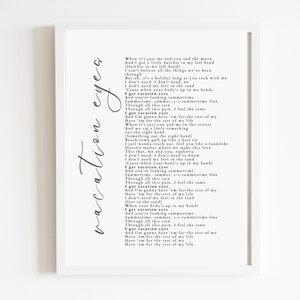 Vacation Eyes - Song Lyric Poster | DIGITAL DOWNLOAD ONLY | &quot;I got vacation eyes&quot; | Jonas Brothers | Merch | Wall Art | Poster | Concert