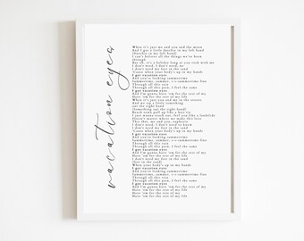 Vacation Eyes - Song Lyric Poster | DIGITAL DOWNLOAD ONLY | "I got vacation eyes" | Jonas Brothers | Merch | Wall Art | Poster | Concert