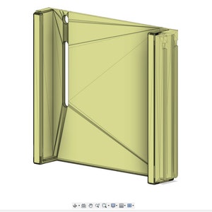 May include: A wireframe model of a beige-colored phone case with a cutout for the camera lens.