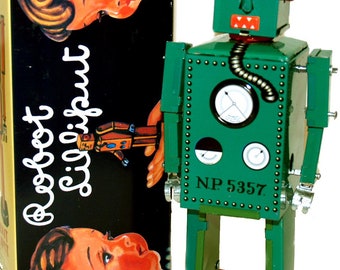 巨大なザスーラ限定版ロボット。ビンテージのゼンマイ巻き上げ式ブリキ