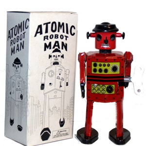 Atomic Roboter Mann Aufzieh-Zinnspielzeug St. John Toys - USA VERKÄUFER