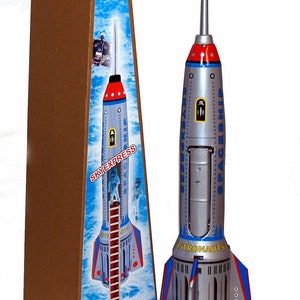 MS378 Vintage Spaceship Skyexpress Friction Powered Rocket Ship Retro Tin Toy Collectible - SALE!