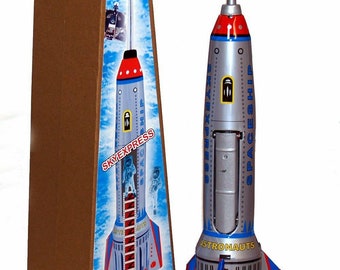 MS378 Vintage Spaceship Skyexpress Friction Powered Rocket Ship Retro Tin Toy Collectible - SALE!