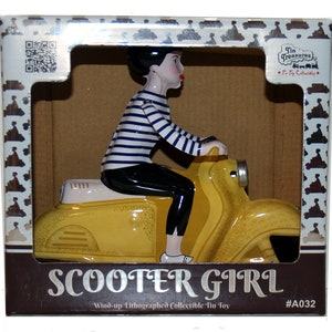 Tin Toy Scooter Girl Windup Yellow Edition Retro Toy - SALE!