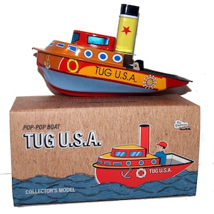 Tug Boat Pop Pop Boat Steam Power USA Pop Pop Tin Steamer - SALE!