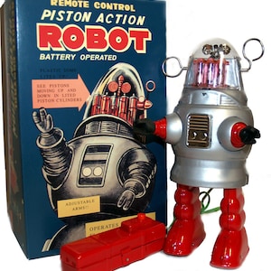Piston Action Robot Battery Operated Silver Space Toy Robby the Robot - SALE!