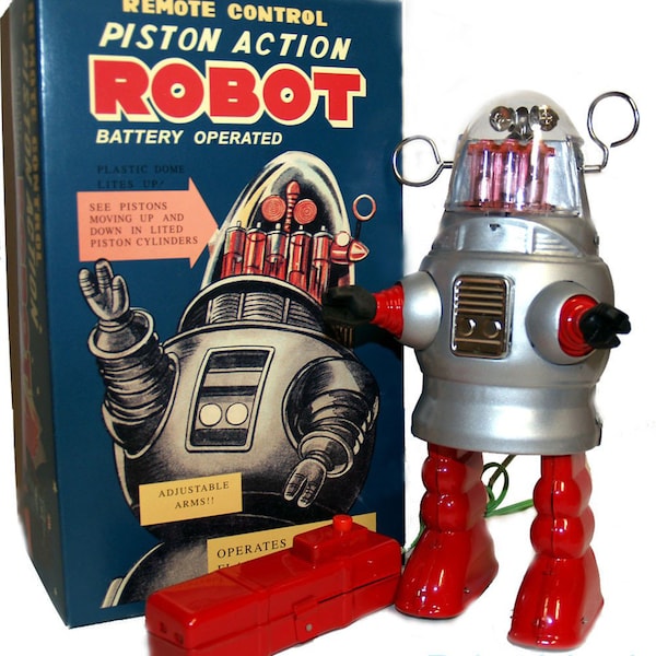 Piston Action Robot Battery Operated Silver Space Toy Robby the Robot - SALE!