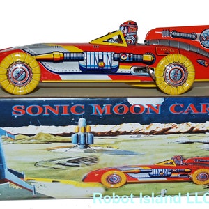 Sonic Moon Car Space Racer Wind Up Tin Toy Retro "2001 A Space Odyssey" Collectible - USA SELLER