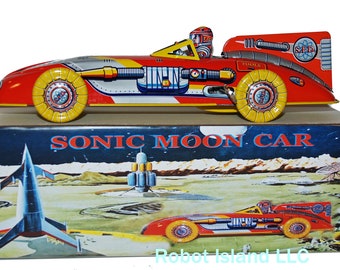 Sonic Moon Car Space Racer Wind Up Tin Toy Retro "2001 A Space Odyssey" Collectible - USA SELLER