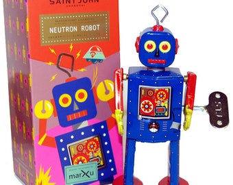 Blue Neutron Robot Tin Toy Windup Special Edition - St. John Toys - SALE!