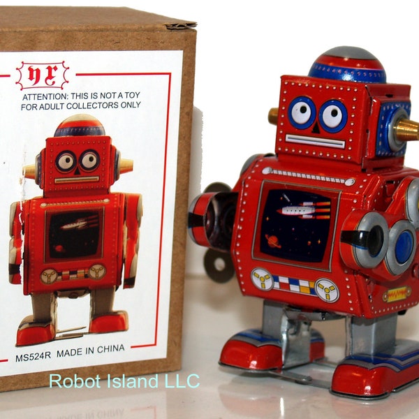 BLECHSPIELZEUG ROBOTER Aufzieher Retro Sammelfigur Mini Roboter rot-Aktion!