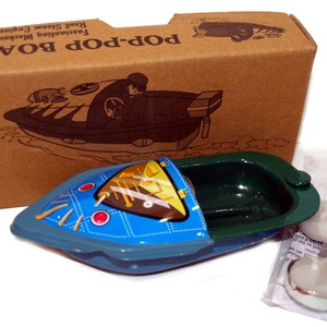 Atomic Robot Boat POP POP Tin Toy Retro Tin Litho Candle Steam Power New Ponyo