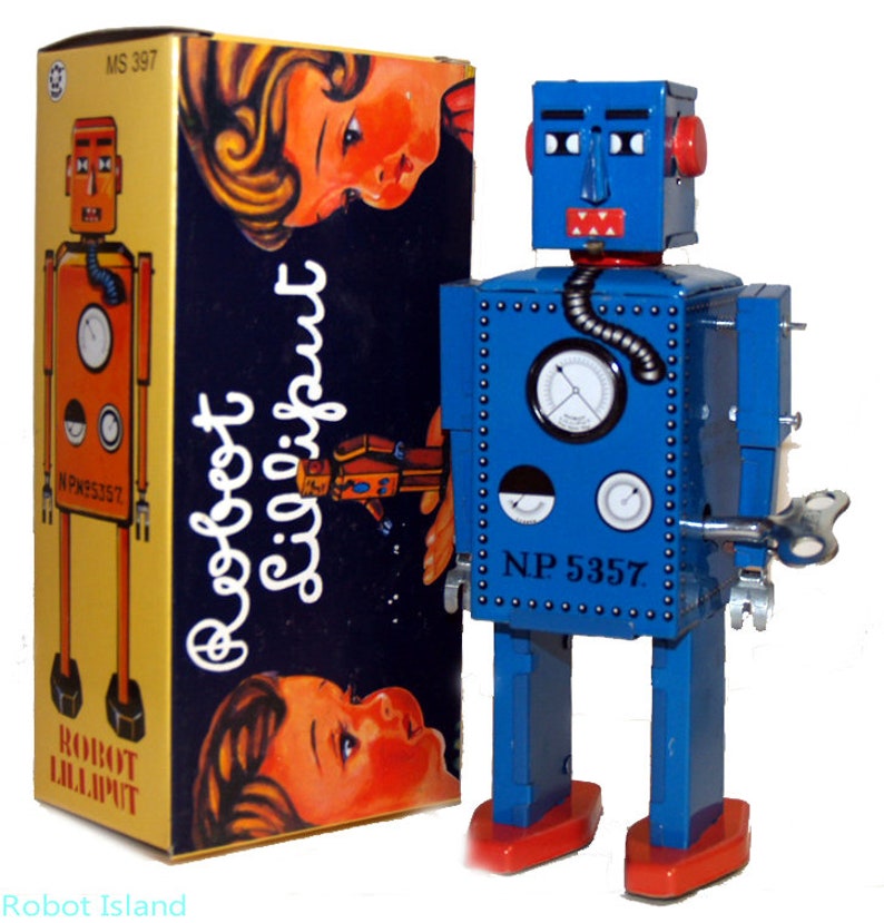 Lilliput Robot Windup Tin Toy Windup 1940's Blue Repro Etsy