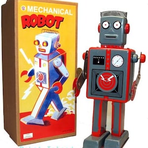 Robot Giant Mechanical Tin Toy Windup Easel back - SALE!