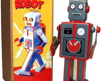 Robot Giant Mechanical Tin Toy Windup Easel back - SALE!