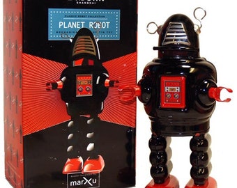 Robby the Robot Windup Tin Toy St. John Marxu Black Edition - USA SELLER