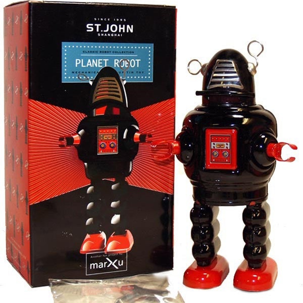 Robby the Robot Windup Tin Toy St. John Marxu Black Edition - USA SELLER