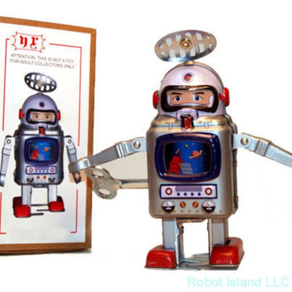 TV Spaceman Astronaut Wind Up Robot with movable arms