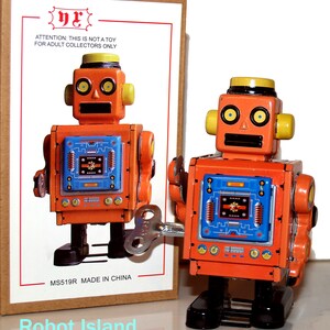 Horikawa Style Guard Robot Tin Toy Windup Orange SALE Etsy UK