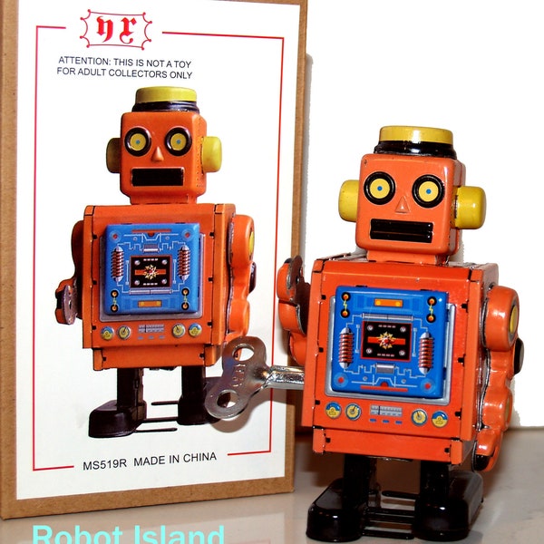 Horikawa Style Guard Robot Tin Toy Windup Orange SALE!