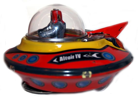 FLYING SAUCER Tin Toy Wind up UFO Space Ship Commander Collectors Edition! 