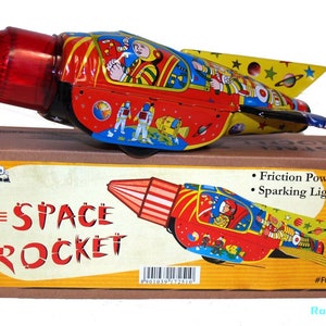 Rocket Tin Toy Space Commander Sparkling Friction Power SALE image 1