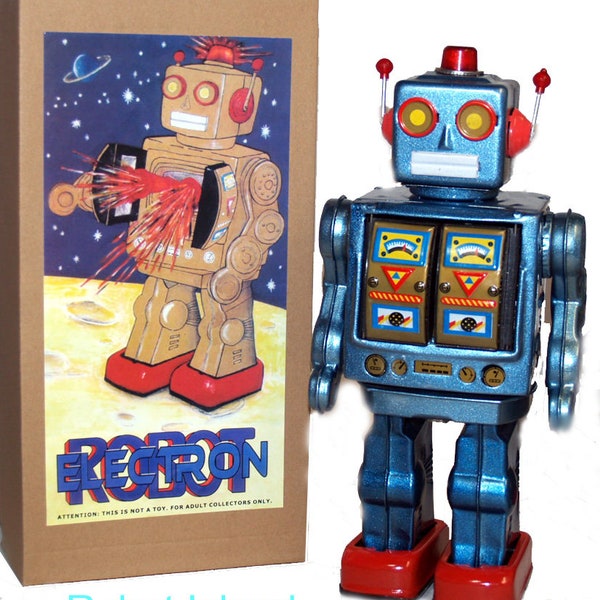ME100 Robot Tin Toy Battery Operated Rotatomatic BLUE - SALE!