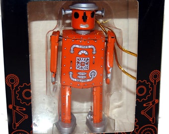 ATOMIC Robot Man Christmas Ornament Tin Toy Collectible Retro Space-SALE!