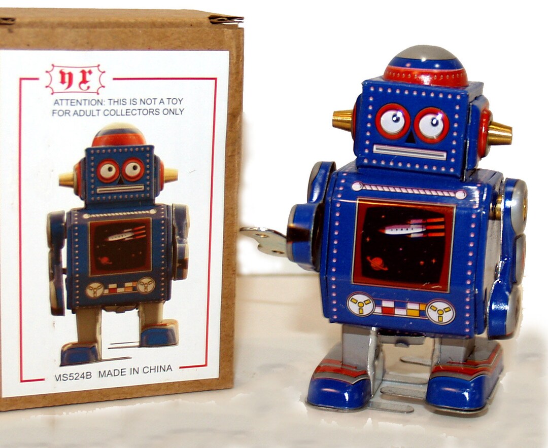TIN TOY ROBOT Wind up Retro Collectible Robot Blue Edition - Sale! - Etsy