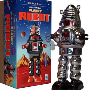 Planet Robot Robby the Robot Windup Tin Toy Chrome Wind-up Retro Repro