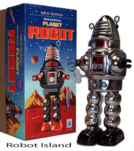 Planet Robot Robby the Robot Windup Tin Toy Chrome Wind-up Planet Robot Robby the Robot Windup Tin Toy Chrome Wind-up