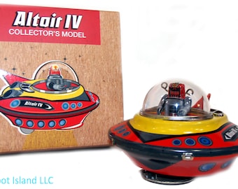 Altair IV Robby the Robot Flying Saucer Space Ship Windup crank Tin Toy - Collectors Edition!