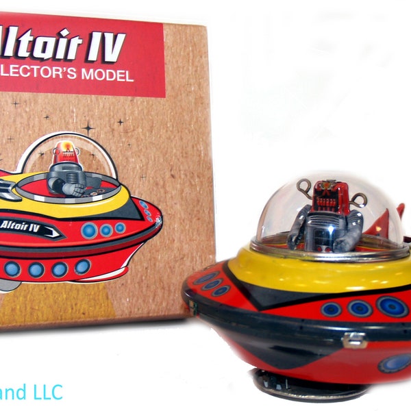 Altair IV Robby the Robot Disco volante Nave spaziale Manovella a carica Giocattolo di latta - Edizione da collezione!