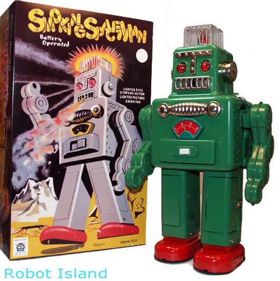Smoking Spaceman Robot Battery Operated Tin Toy GREEN - Etsy