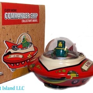 Astronaut Flying Saucer Space Space Commander Wind Tin Toy Gyro Action - SALE!