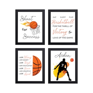 Decoración personalizada de la pared de la habitación de los niños de baloncesto, decoración deportiva, carteles de baloncesto de afirmación positiva, regalo de baloncesto, regalo deportivo