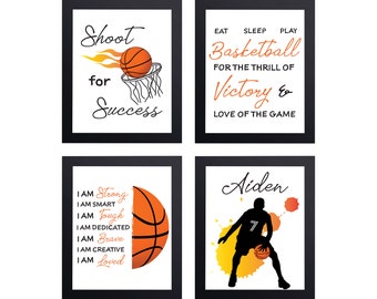 Personalized Basketball Kids Room Wall Decor, Sports Decoration, Positive Affirmation Basketball Posters, Basketball Gift, Sports Gift